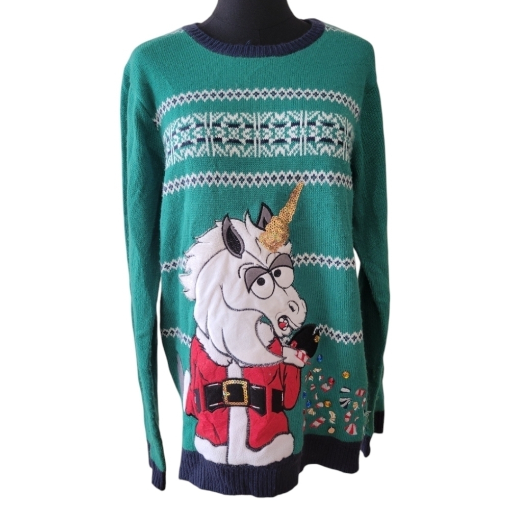 Jolly Sweaters Santa Unicorn Ugly Christmas Sweater Size Medium‎